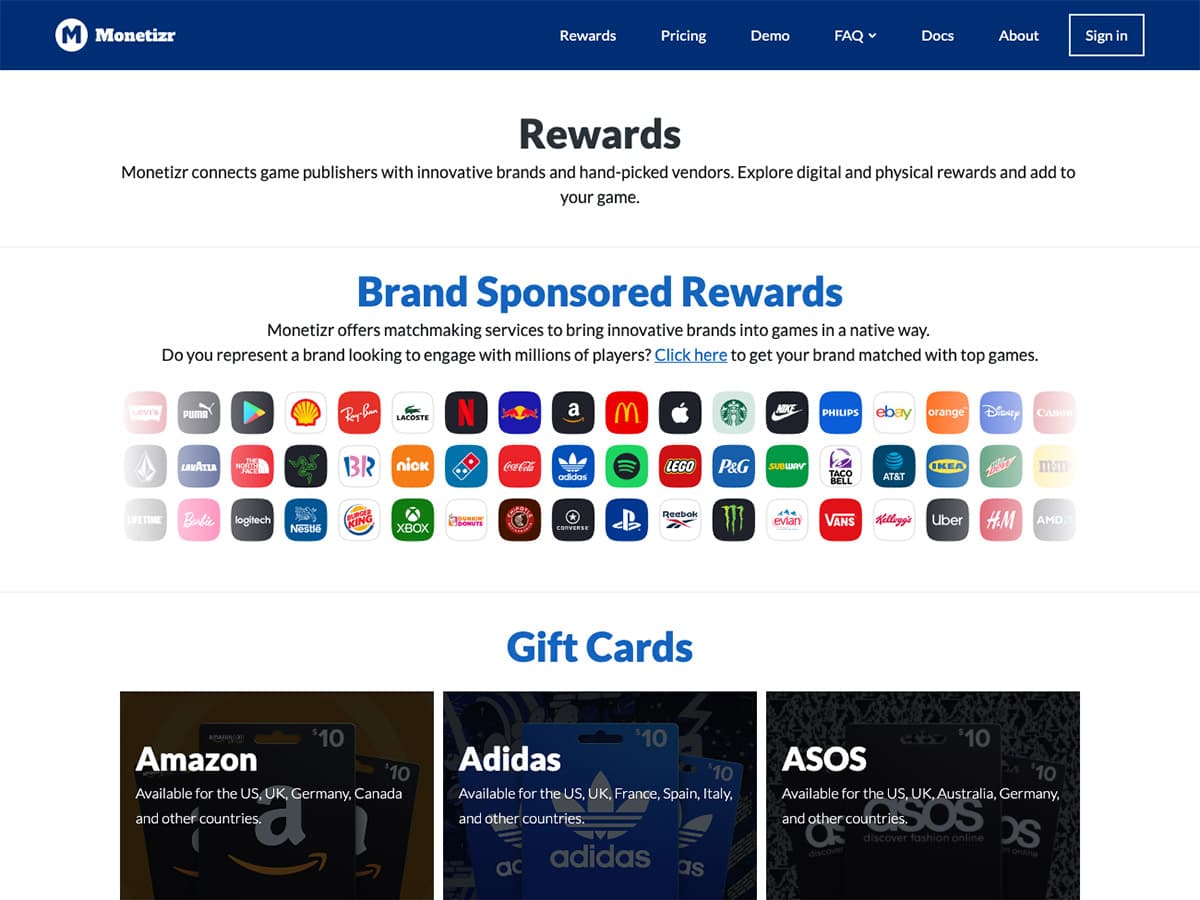 Monetizr rewards page