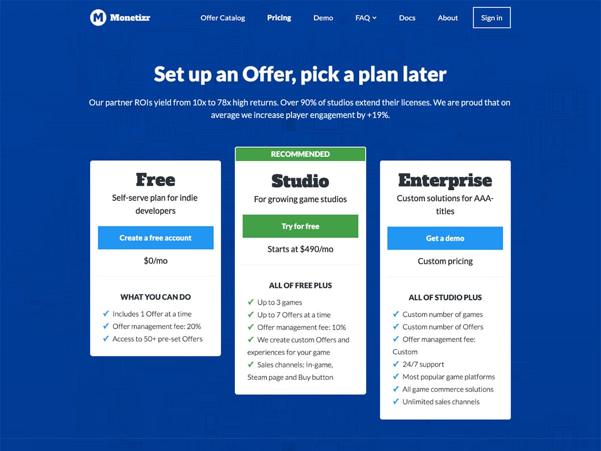 Monetizr pricing page