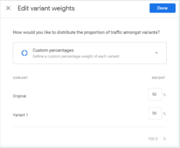 Edit variant weights screen