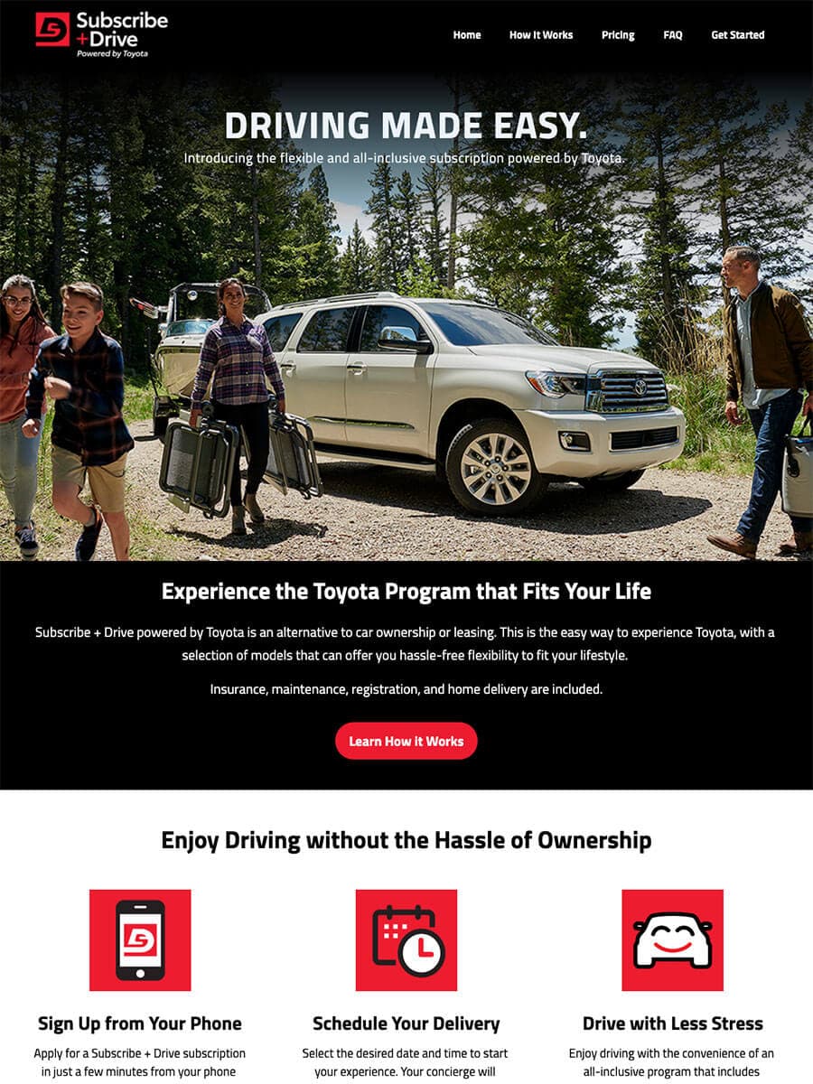 Toyota Subscribe and Drive site screenshot
