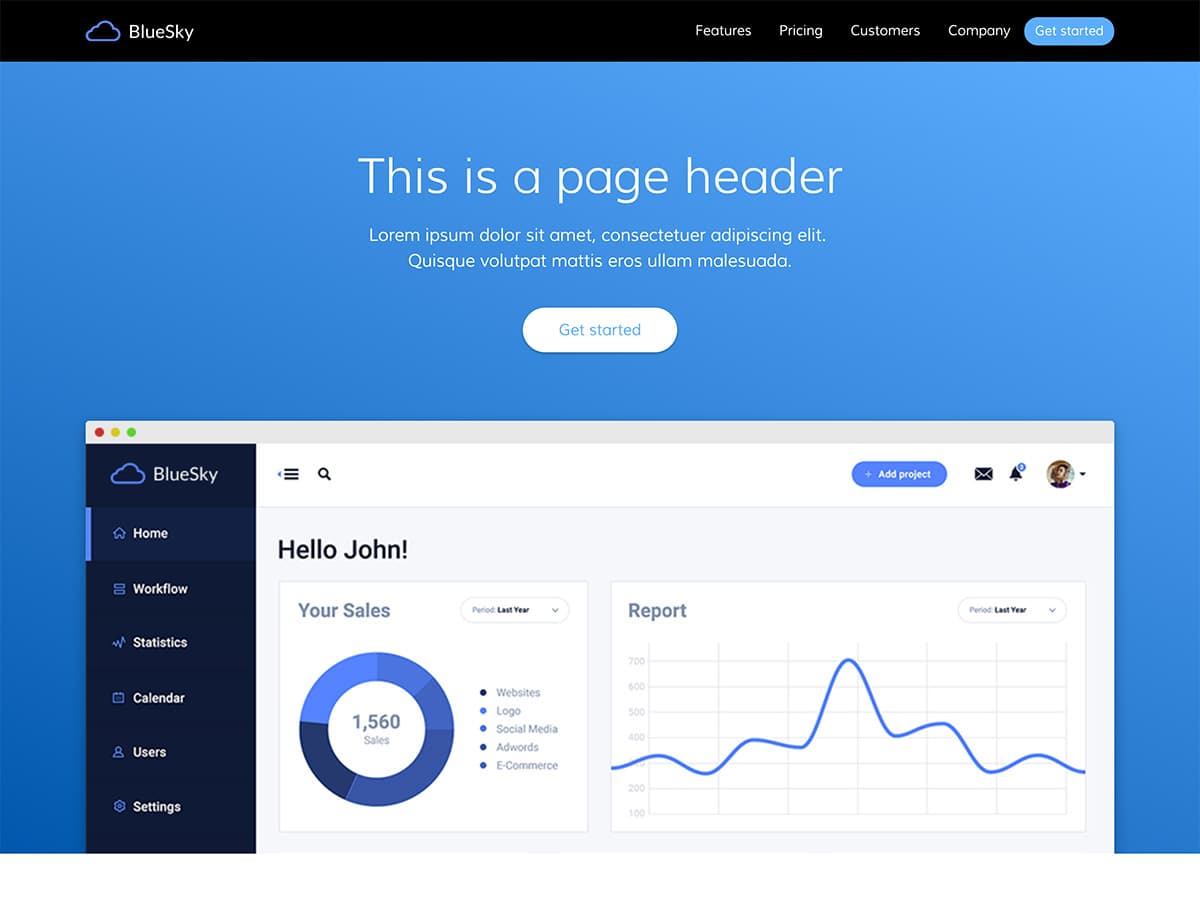 Blue Sky Makeswift startup template home hero