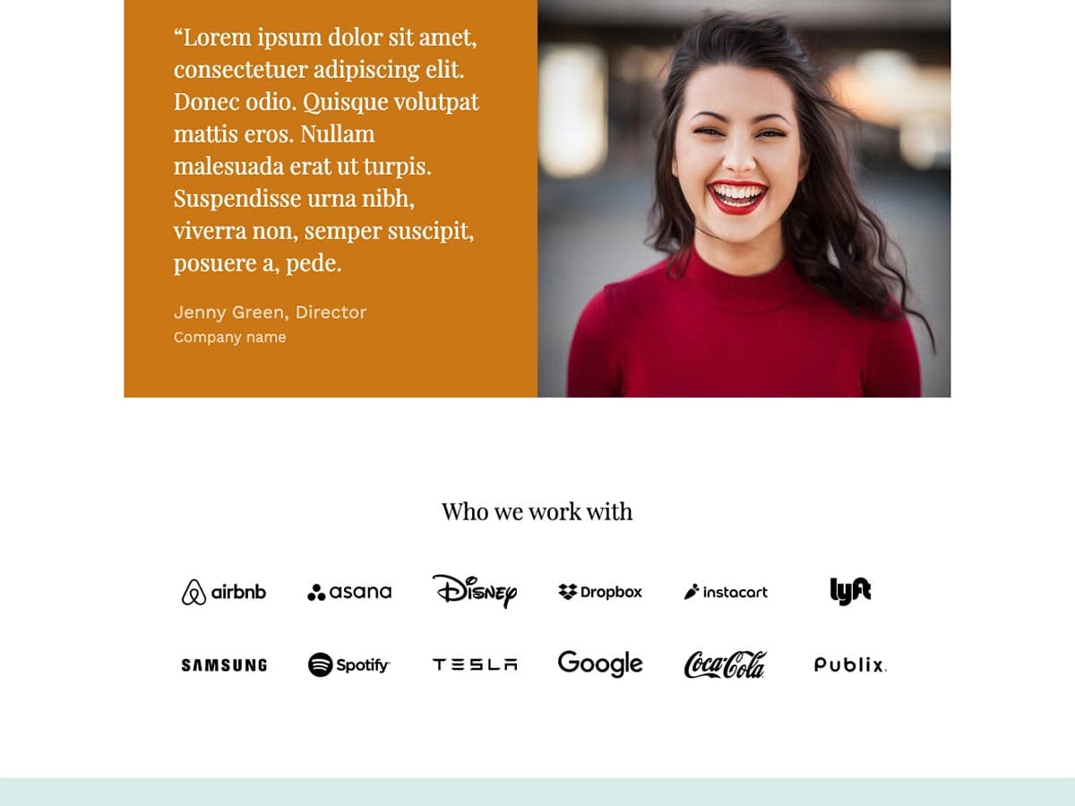 Makeswift Tandem startup template home testimonial