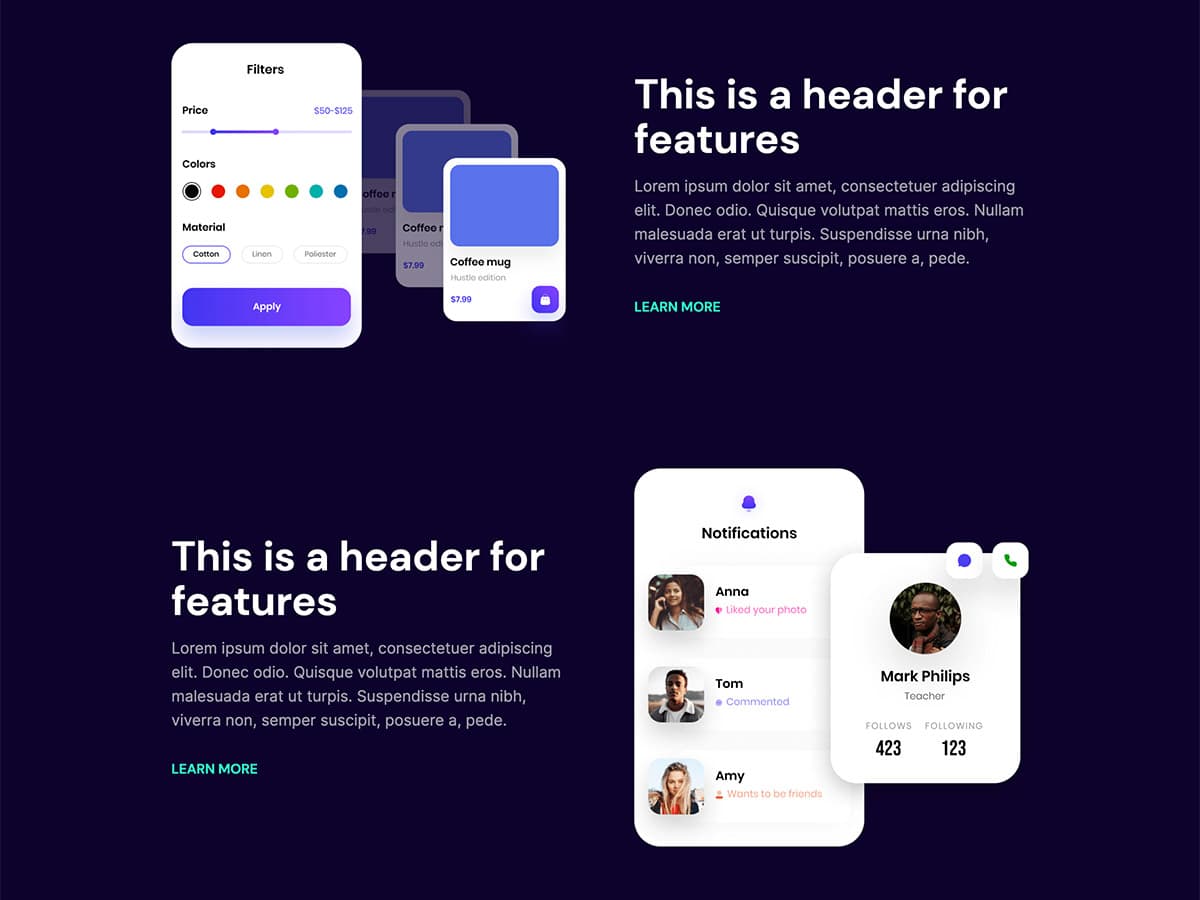 Venture Makeswift startup template features