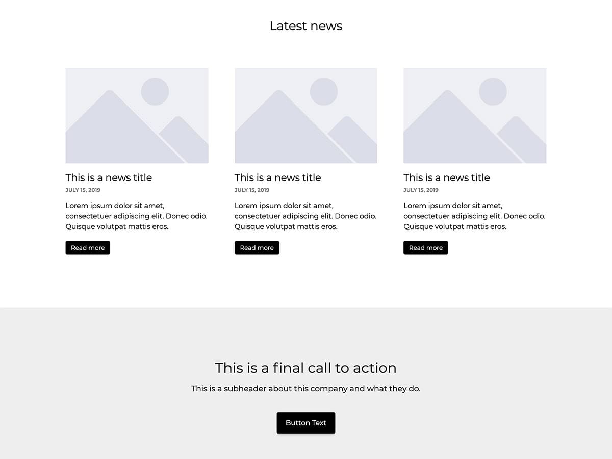 Wireframe Makeswift blank template news and call to action