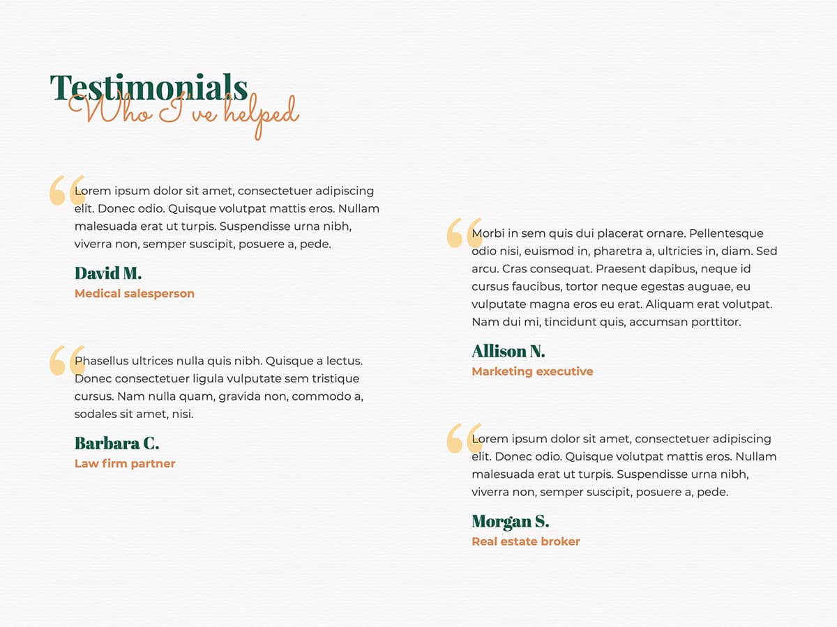 Golden Makeswift personal template testimonials