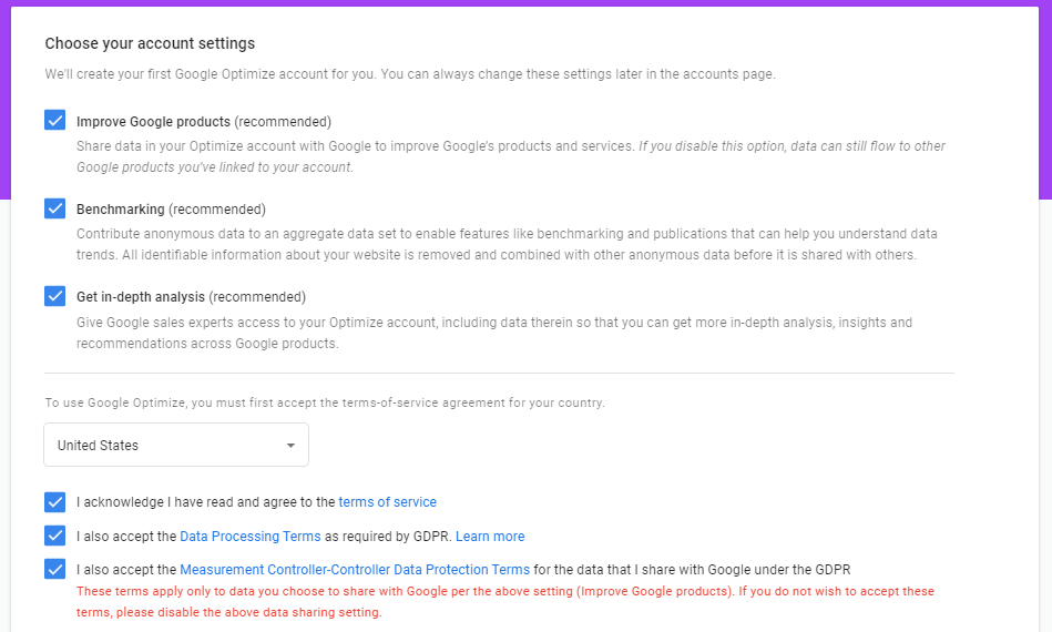 Account settings screen