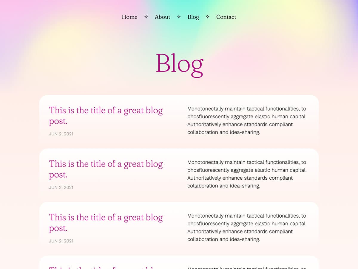 Glimmer Makeswift personal template blog posts