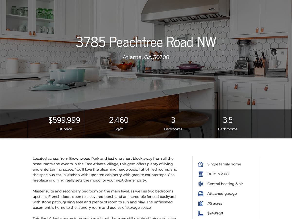 Makeswift Estate Real Estate template listing information