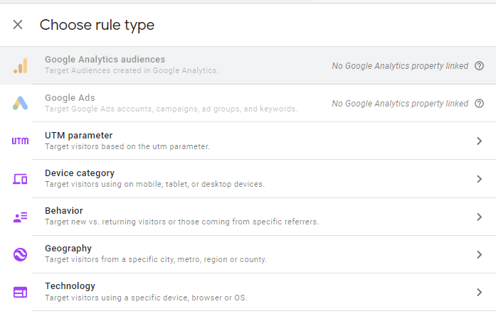 Choose rule type screen