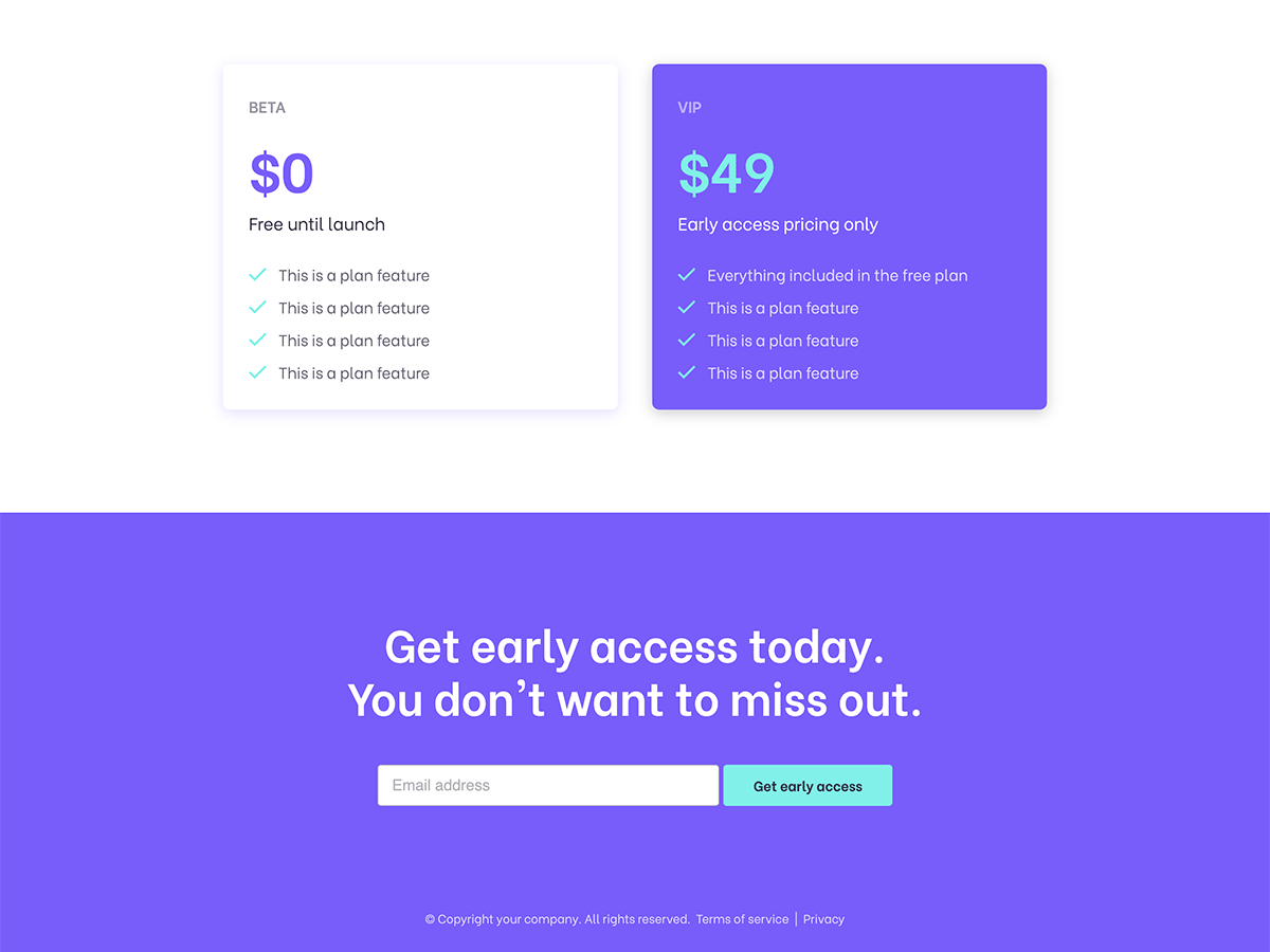 Spark Makeswift startup template pricing and call to action
