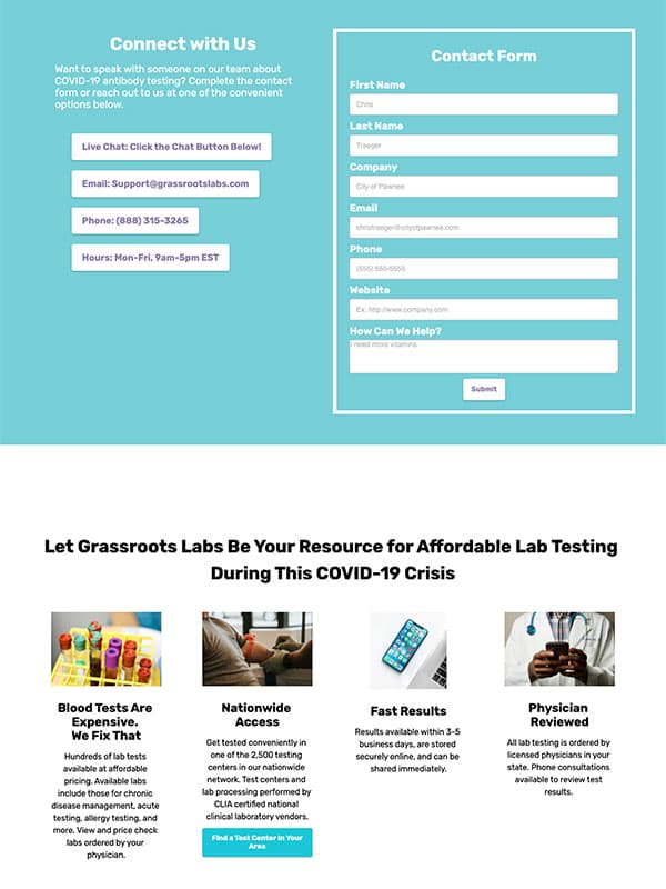 Grassroots Labs landing page