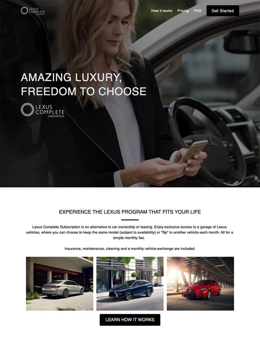 Lexus Complete Subscription site screenshot