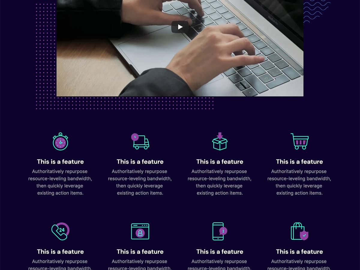 Venture Makeswift startup template home features list