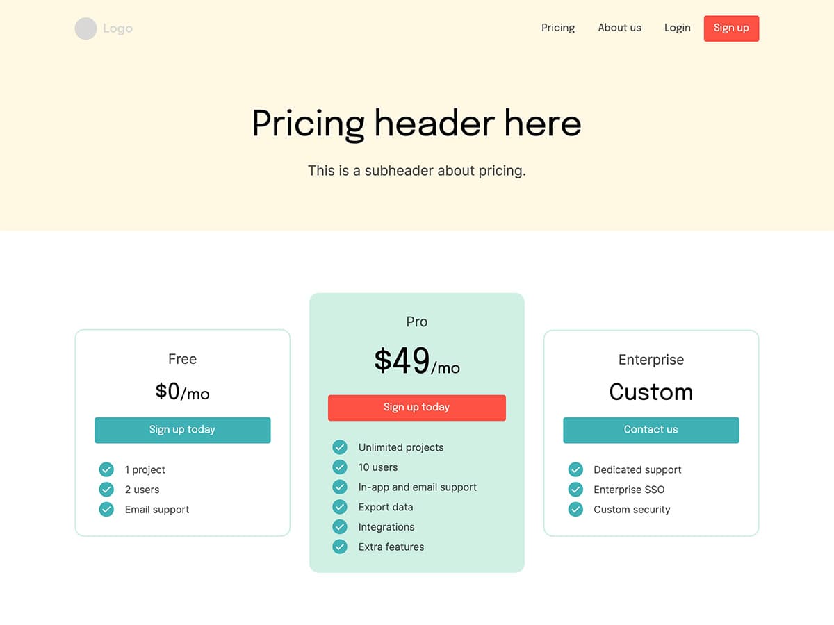 Makeswift Bootstrap template pricing tables